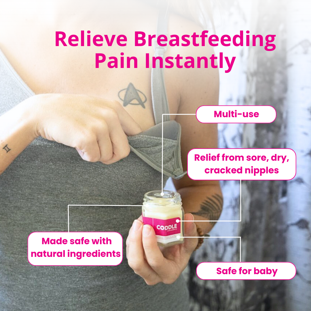 Person holding a bottle breastfeeding relief nipple balm